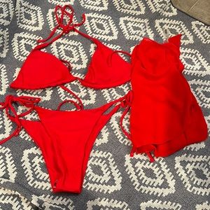 Womens red tie bikini and sarong